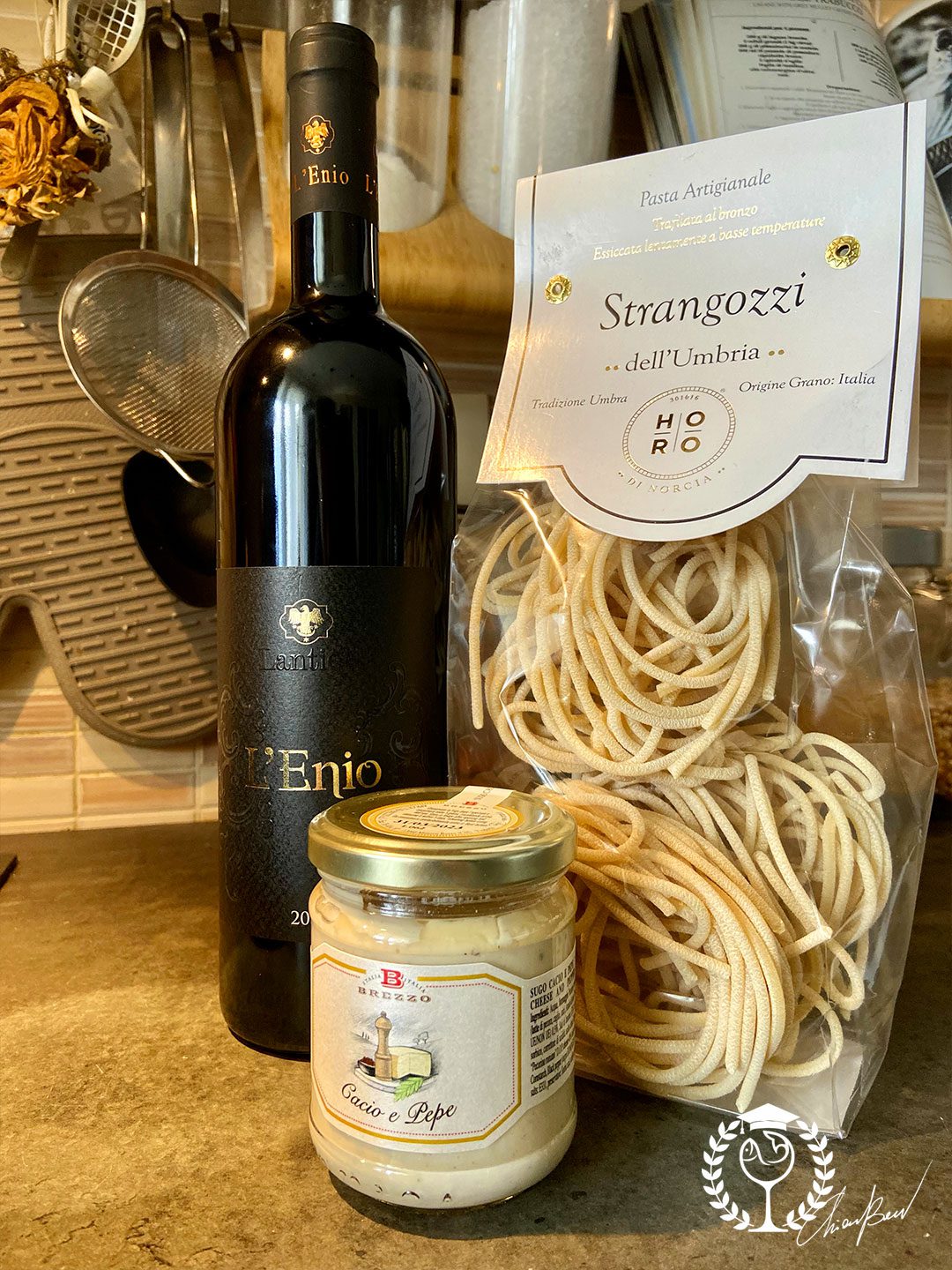 pasta cacio e pepe sebino igt vino rosso lantieri